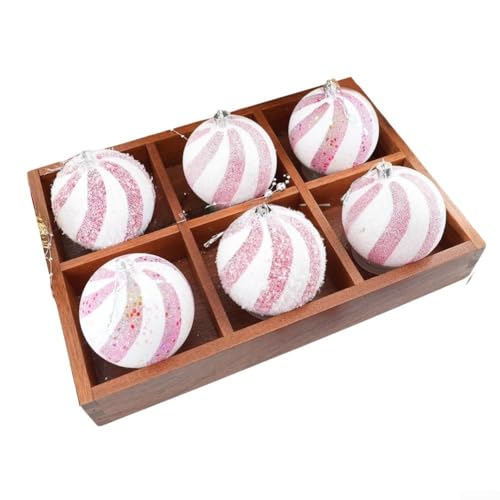 Gemalte Pailletten-Weihnachtskugel-Set mit Metallreifen, 6 Stück Kunststoff-Ornamente für Urlaubs- und Veranstaltungsdekorationen (A) von HomeVortex
