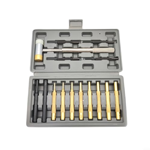 HomeVortex 15-teiliges Rollstift-Stanzwerkzeug-Set mit Messing-Nylon-Doppelendhammer, Metall-Handwerkzeug-Sammlung mit Etui für Uhren-Reparaturarbeiten von HomeVortex