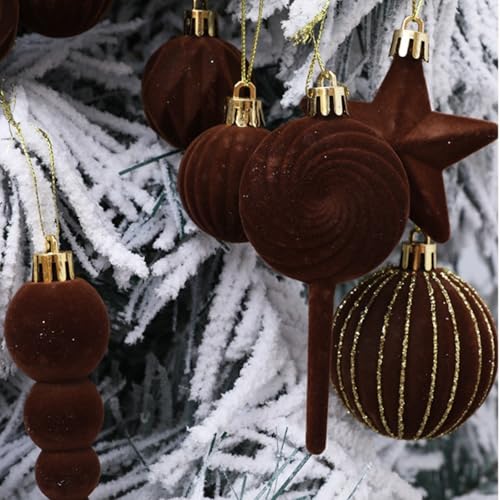 HomeVortex 24 Stück Weihnachtskugeln bemalte Ornamente Baum hängende Dekoration leichte Schaumstoffkugeln in 6 leuchtenden Farben für Urlaub Zuhause Dekor (braun) von HomeVortex
