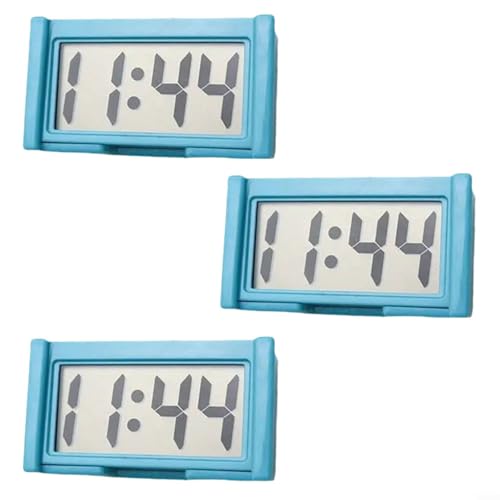 HomeVortex 3 Pack Auto Armaturenbrett Digitaluhr LCD Display Selbstklebende Mini Uhr mit großen Ziffern Wasserdicht Bruchfest für Fahrzeuginnenraum (Blau) von HomeVortex