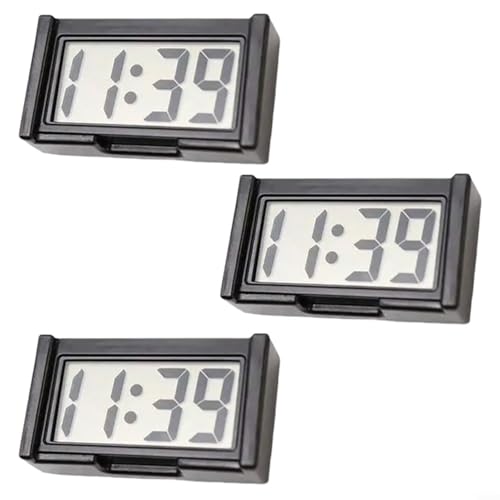HomeVortex 3 Pack Auto Armaturenbrett Digitaluhr LCD Display Selbstklebende Mini Uhr mit großen Ziffern Wasserdicht Bruchfest für Fahrzeuginnenraum (Schwarz) von HomeVortex