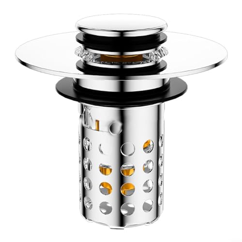 HomeVortex 3-in-1 Waschbeckensieb aus Kork für Küchenspüle, Badezimmer, Abflusssieb mit abnehmbarem zweilagigem Korb, Edelstahl-Stopper für Waschtischlöcher, 25–46 mm von HomeVortex
