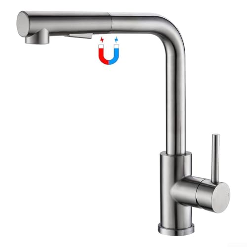 HomeVortex 360 Grad schwenkbare Küchenspüle Mischbatterie mit herausziehbarem Sprüher, magnetisches Andocken, Einhandgriff, Edelstahl-Wasserhahn, britischer Standardanschluss für Zuhause von HomeVortex