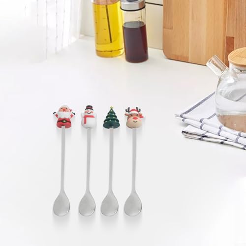 HomeVortex 4-teiliges dekoratives Teelöffel-Set aus Edelstahl, langer Griff, Kaffeelöffel für heiße Getränke, Dessert, Eis, Rührlöffel, Küche, Esstisch (Silber) von HomeVortex