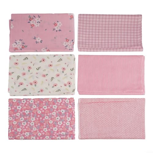 HomeVortex 6 Stück vorgeschnittenes Baumwollstoffbündel Quilting Quadrate DIY Bastelmaterial für Patchwork Taschentuch Kissenbezug Herstellung Home Decor Rosa 50 x 50 cm (25 x 25 cm) von HomeVortex