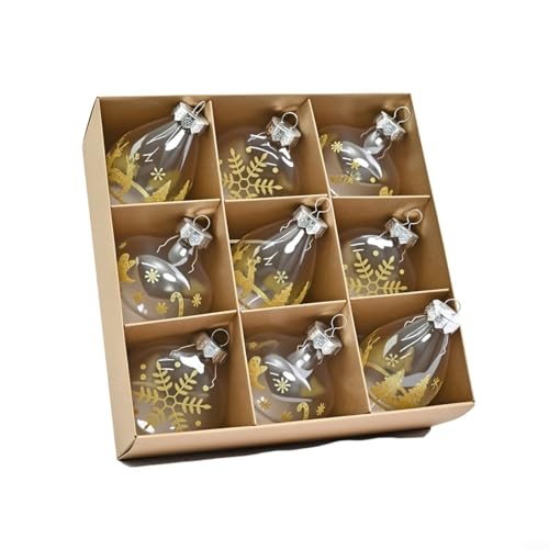 HomeVortex 9-teiliges transparentes Weihnachtskugel-Ornament-Set, bruchsicher, Weihnachtsbaumschmuck mit 3 Designs für drinnen und draußen, Urlaubsdekoration für Zuhause, Büro, Party, Kaminsims, Tür von HomeVortex