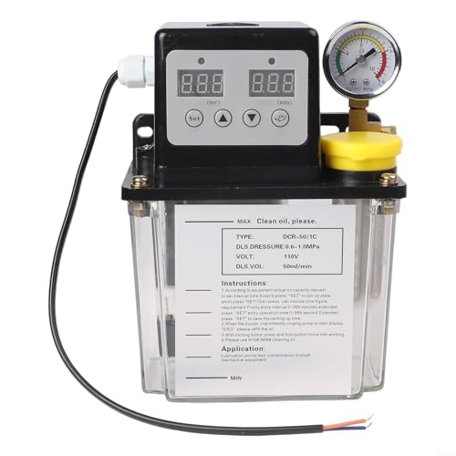 HomeVortex Automatische Schmierölpumpe, elektronisches Display, CNC-Maschine, elektromagnetisches Schmiersystem, mit Manometer, Metallgetriebe, 1 l, 2 l Tank (1 l) von HomeVortex