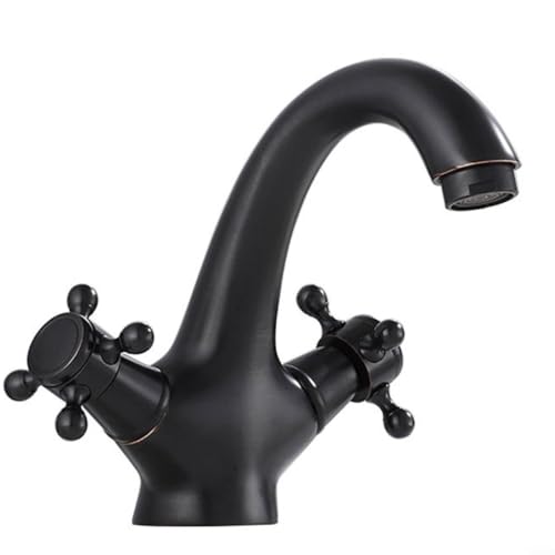 HomeVortex Badezimmer Vintage Doppelgriff Schwenkbar Waschbecken Wasserhahn Heiß Kalt Mischbatterie Konstruktion Einfache Temperaturkontrolle Küche Installation Komplettes Zubehör (Schwarz) von HomeVortex