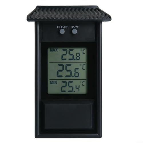 HomeVortex Digitales Max-Min-Gewächshaus-Thermometer mit IP45 wasserdichtem Dach, für Innen- und Außenbereich, Gartentemperaturanzeige, Anzeige von hohen niedrigen und aktuellen Messwerten von HomeVortex
