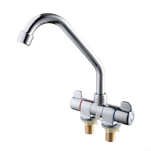 HomeVortex Doppelgriff-Küchenspüle, faltbar, 360-Grad-Drehung, Messing, verchromter Wasserhahn für Wohnmobil, Boot, G1/2-Gewinde, 205 mm Länge, schwenkbarer Auslauf (002) von HomeVortex