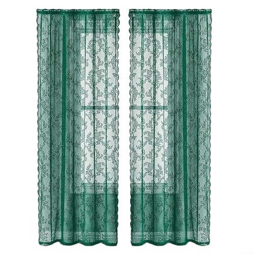 HomeVortex Elegante grüne Spitzenvorhänge mit Stangentasche, Fensterbehandlung, durchsichtige Vorhänge für Wohnzimmer, Schlafzimmer, Heimdekoration (B) von HomeVortex