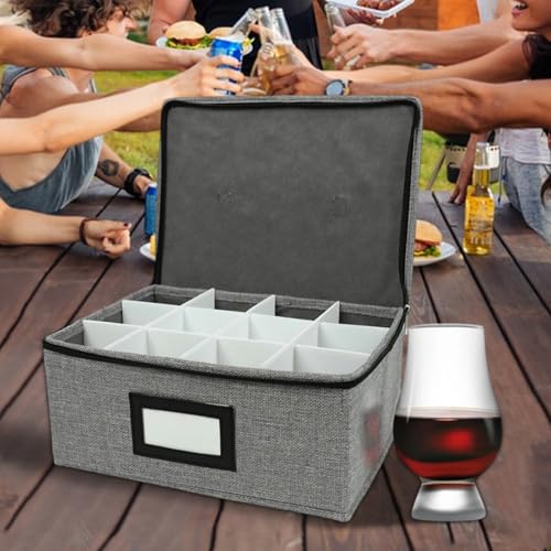 HomeVortex Glas-Aufbewahrungsbehälter mit 12 Fächern und Griffen, stapelbar, staubdicht, Hartschale, Schutzbox, Weinglas-Aufbewahrungsbox mit Deckel für Küche oder Zuhause (1) von HomeVortex
