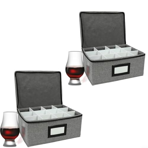HomeVortex Glas-Aufbewahrungsbehälter mit 12 Fächern und Griffen, stapelbar, staubdicht, Hartschale, Schutzbox, Weinglas-Aufbewahrungsbox mit Deckel für Küche oder Zuhause (2) von HomeVortex