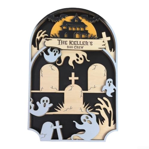 HomeVortex Halloween Grabstein Garten Dekorationen Outdoor Gruselige Friedhofsdekoration Spukhaus Requisiten Friedhof Ornamente mit gespenstischem Design Holzmaterial (C) von HomeVortex