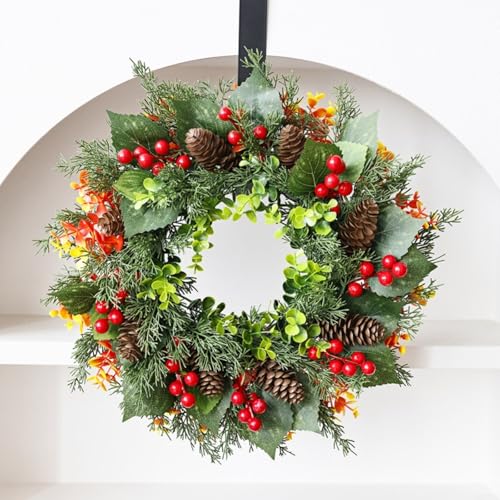 HomeVortex Künstlicher Weihnachtskranz für Haustür, Wand, Innen- und Außenbereich, Winterdekoration, saisonale Heimdekoration, festliche Veranstaltungsanzeige (1 Stück) von HomeVortex