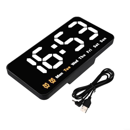 HomeVortex LED-Digitaluhr mit Temperaturanzeige, Wandmontage, mit Datums- und Zeitanzeige, 12/24-Stunden-Format, 3 Helligkeitseinstellungen, USB-betrieben (weiß) von HomeVortex