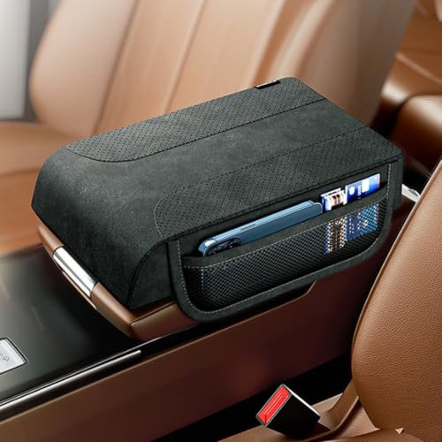 HomeVortex Leder-Armlehnenpolster mit Memory-Schaum-Kissen und 2 Aufbewahrungstaschen, für die meisten Autos, LKWs, SUVs und Wohnmobile, bequeme Mittelkonsolen-Abdeckung von HomeVortex