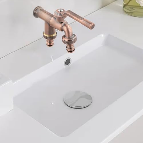 HomeVortex Messing Doppelauslass Outdoor Wasserhahn Antik Bronze Garten Wasserhahn für Waschmaschine Schlauchanschluss 1/2 Zoll Einlass 3/4 Zoll Auslass (Rotbronze) von HomeVortex