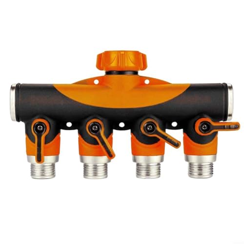HomeVortex Messing-Gartenschlauch-Verteiler, 4-Wege-Wasseranschluss mit individuellen Absperrventilen für Outdoor-Wasserhahn-Adapter, Mehrfachschlauch-Bewässerungssystem von HomeVortex