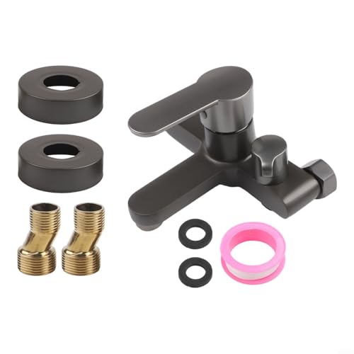 HomeVortex Wandmontiertes Badezimmer-Dusch-/Badewannen-Mischer-Set mit Handbrause, Chrom-Messing-Konstruktion, verstellbare gebogene Füße, komplettes Installationsset (einzelner Wasserhahn) von HomeVortex
