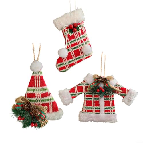 HomeVortex Weihnachten Plüsch Dekoration Set 3 Stoffornamente Festliche Urlaub Wohnaccessoires Dekorative Hängesocken, Hüte und Ornamente - Rot Weiß Grün Farbthema HomeVortex Weihnachten Plüsch Dekoration Set 3 Stoffornamente Festliche Urlaub Wohnaccessoires Dekorative Hängesocken, Hüte und Ornamente - Rot Weiß Grün Farbthema von HomeVortex