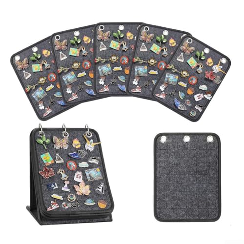 Organizer Display Rack mit 5 Filz für Pins und Broschen, mit kompakter Aufbewahrungstasche und Konstruktion, geeignet für Sammler und Enthusiasten (dunkelgrau) von HomeVortex