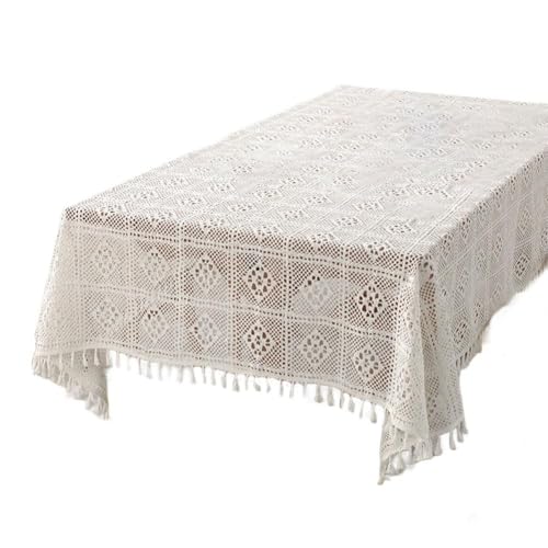 Schöne Tischdecke mit Spitzenrand für Zuhause, verleiht Wohnräumen einen Vintage-Touch (140 x 140 cm) von HomeVortex