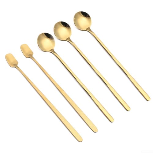 Teelöffel mit langem Griff aus Edelstahl zum Mischen von Eis, Kaffee und Cocktails (goldfarben) von HomeVortex