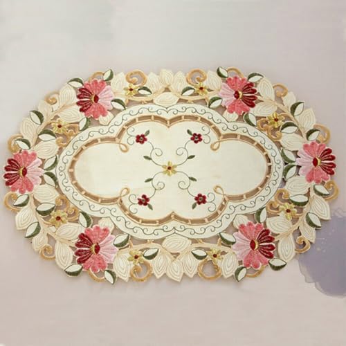 Tischset mit Blumenmuster, besticktes Design für Esszimmer und Bar, Dekoration bei besonderen Anlässen (oval) von HomeVortex