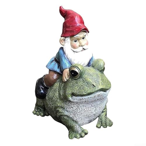 Wunderschöne Gartenzwerg-Skulptur sitzend auf einem Frosch, perfekt für die Verbesserung der Schönheit von Außenräumen Wunderschöne Gartenzwerg-Skulptur sitzend auf einem Frosch, perfekt für die Verbesserung der Schönheit von Außenräumen von HomeVortex