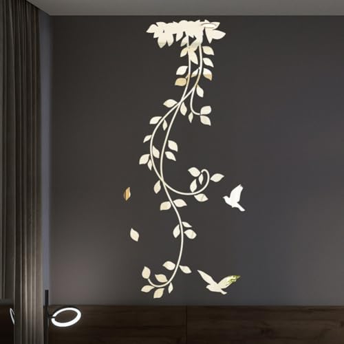 Wunderschöner 3D Spiegel Blume Kunst Wandaufkleber zur Verschönerung von Wohnräumen mit einzigartigem Acryl Design (Silber) von HomeVortex