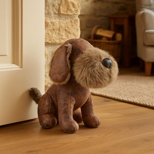 HomeZone® Türstopper aus Kunstleder, Tierwelt, weicher Plüsch, beschwerter Teddy-Türstopper, Keil, Kunstleder (brauner Hund) von HomeZone