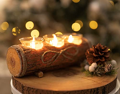 Homezone Kerzenständer Teelichthalter Holz Rustikaler Holzklotz, Holzstamm Tisch Teelicht Wohn Deko Holzdeko Wohnzimmer Advent Kerzenlicht Home Deko Kerzenset Baumstamm Deko Haus Deko von HomeZone