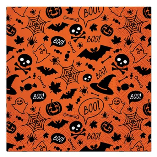 Homéa, 20 Papierservietten, 3-lagig, 33 x 33 cm, Motiv Halloween, Orange von Homéa