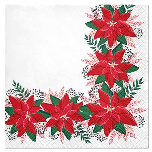 Homéa, Set mit 20 Papierservietten, 3-lagig, 33 x 33 cm, Bordüre mit Weihnachtsstern von Homéa