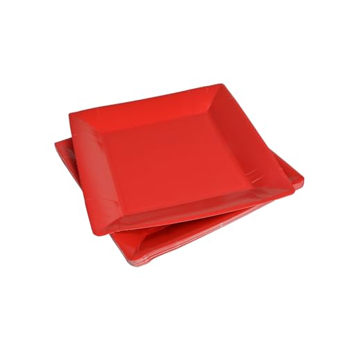 Homéa, Set mit 20 quadratischen Papptellern, 23 cm, Rot von Homéa