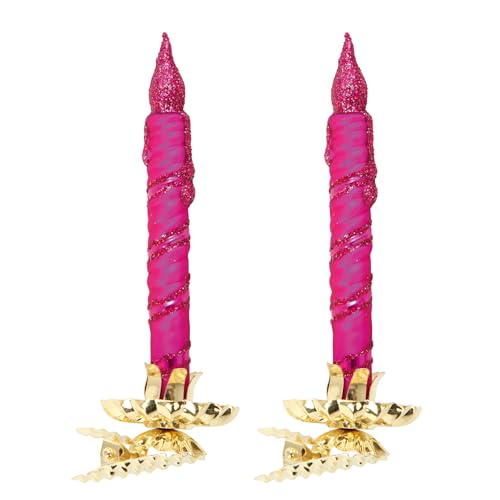 Set mit 2 Kerzen aus Glas mit Clip – Kerze Fuchsia – goldfarbener Clip – H 14 cm x T 4,5 cm Set mit 2 Kerzen aus Glas mit Clip – Kerze Fuchsia – goldfarbener Clip – H 14 cm x T 4,5 cm von Homea