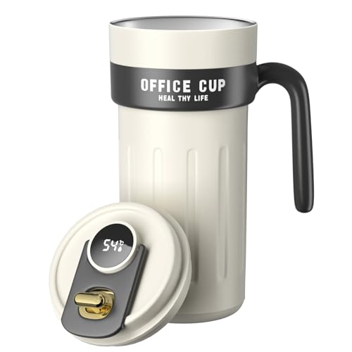 Homealexa 650 ml Kaffeebecher to go Digitalanzeige Termokaffeebecher 316 Edelstahl Isolierbecher Reisebecher Travel Coffee Mug auslaufsicher Autobecher mit Deckel und Griff von Homealexa