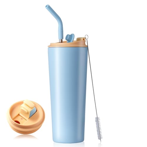 Homealexa 710ml Thermobecher Kaffeebecher to Go Trinkbecher mit Deckel und Strohhalm Wasserflasche Edelstahl Vakuum Isolierbecher Reisebecher Ideal für Heiß von Homealexa