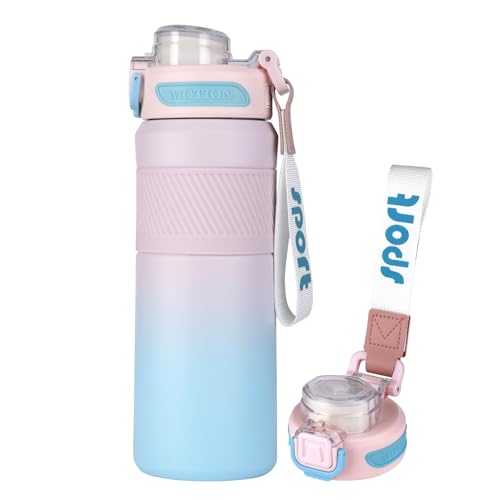 Homealexa Edelstahl Thermosflasche 650 ml Sportflasche Sport Wasserflasche Thermosbecher Auslaufsichere BPA-Frei Isolierflasche mit Strohhalm Trinkflasche für Fitnessstudio Outdoor Wandern Büro Schule von Homealexa