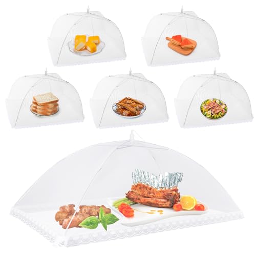 Homealexa Fliegenhaube 6 Set Abdeckhaube für Essen Faltbare Kuchenabdeckung Fliegenschirm Lebensmittel Abdeckung Perfekter Fliegen-Schutz für Essen Obst Picknick BBQ Weiß XL mit Standard von Homealexa
