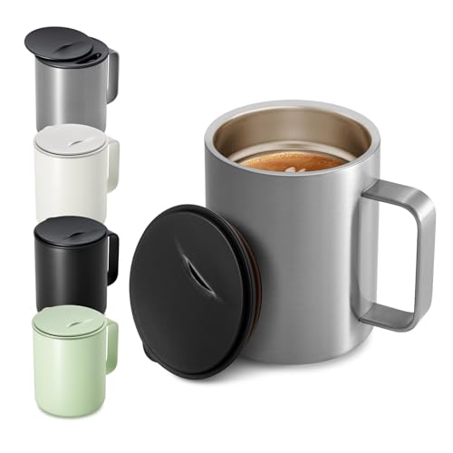 Homealexa Kaffeebecher 400 ml Thermobecher Campingbecher Camp Mug Thermos Kaffeebecher to go Thermo BPA-Frei Kaffeetasse 316 Edelstahl Teetasse mit Henkel und Schiebedeckel von Homealexa