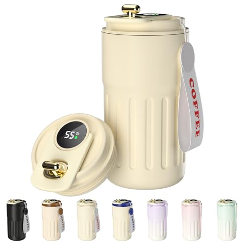 Homealexa Kaffeebecher Digitalanzeige Thermosflaschen 410ml 316 Edelstahl Travel Mug Isolierter Vakuum Thermobecher auslaufsicher Reisebecher mit Deckel für Kaffee von Homealexa