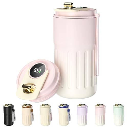 Homealexa Kaffeebecher Digitalanzeige Thermosflaschen 410ml 316 Edelstahl Travel Mug Isolierter Vakuum Thermobecher auslaufsicher Reisebecher mit Deckel für Kaffee von Homealexa