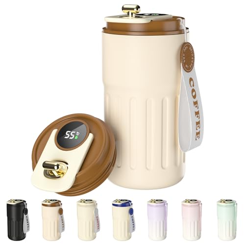Homealexa Kaffeebecher to go Digitalanzeige Thermobecher Kaffee to go 410ml 316 Edelstahl Travel Coffee Mug Isolierter Vakuum Thermobecher auslaufsicher Termokaffeebecher mit Deckel für Kaffee von Homealexa