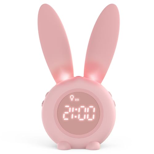 Homealexa Kinder Lichtwecker Cute Rabbit Kinderwecker Creative Nachttischlampe Snooze-Funktion, zeitgesteuertes Nachtlicht, Kindertagesgeschenk für Kinder, Mädchen (Pink) von Homealexa