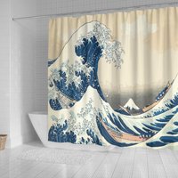 Der Duschvorhang „The Great Wave Off Kanagawa" Für Badezimmerzubehör Präsentiert Einzigartige Vorhänge von HomeandAutoShop