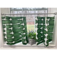 Pine Green White Valance Cafe Vorhänge Luxe Canvas Leinen Look Shibori Dot Valance. Küche Vorhänge. Fenster Valance von HomeandHome