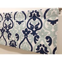 Volant Topper Fenster Alex Premium Navy Weiß Vorhang Designer Fensterbehandlung Küche von HomeandHome