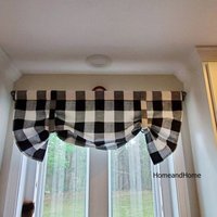 Vorhang Zum Binden. Großer Plaid Valance Schwarz Weiß French Grey Buffalo Tie Up Krawatte Shade Ecru Up von HomeandHome